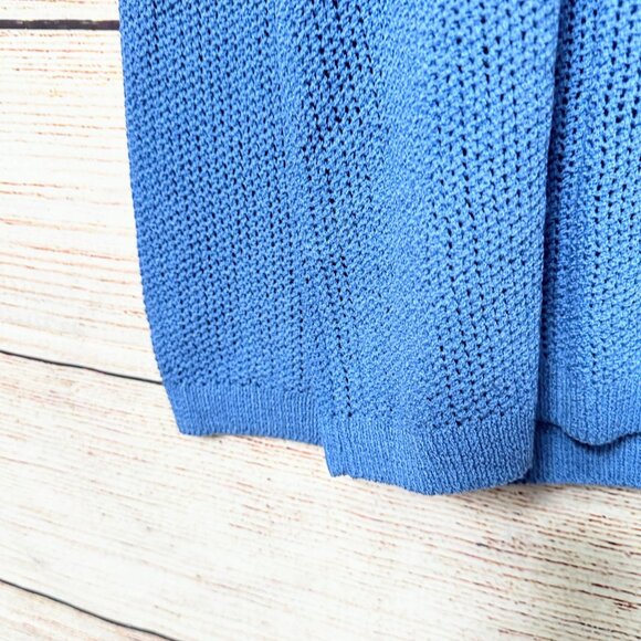 St John Blue Knit Cardigan Sweater Womens Button Front Pockets Size L Made USA - Picture 5 of 10